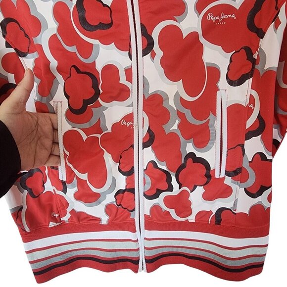 Pepe Jeans Women's Track Jacket Medium Red Heart Print Full Zip Retro Sportswear - Picture 6 of 11